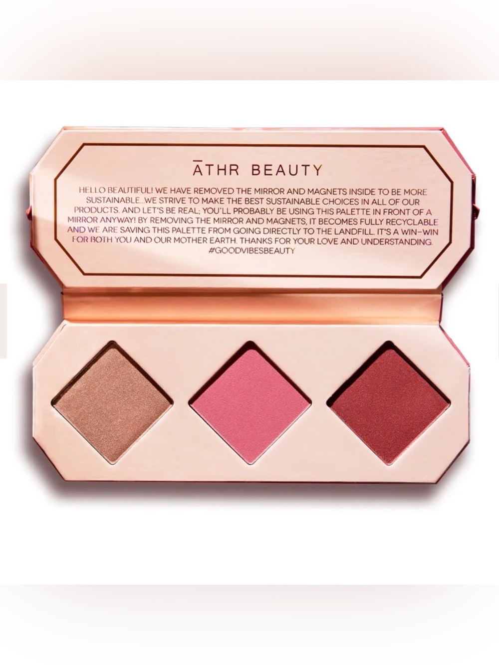 New ATHR Beauty Ruby Blush Highlighter Cheek Trio Palette Pink & Rose Tones Vega